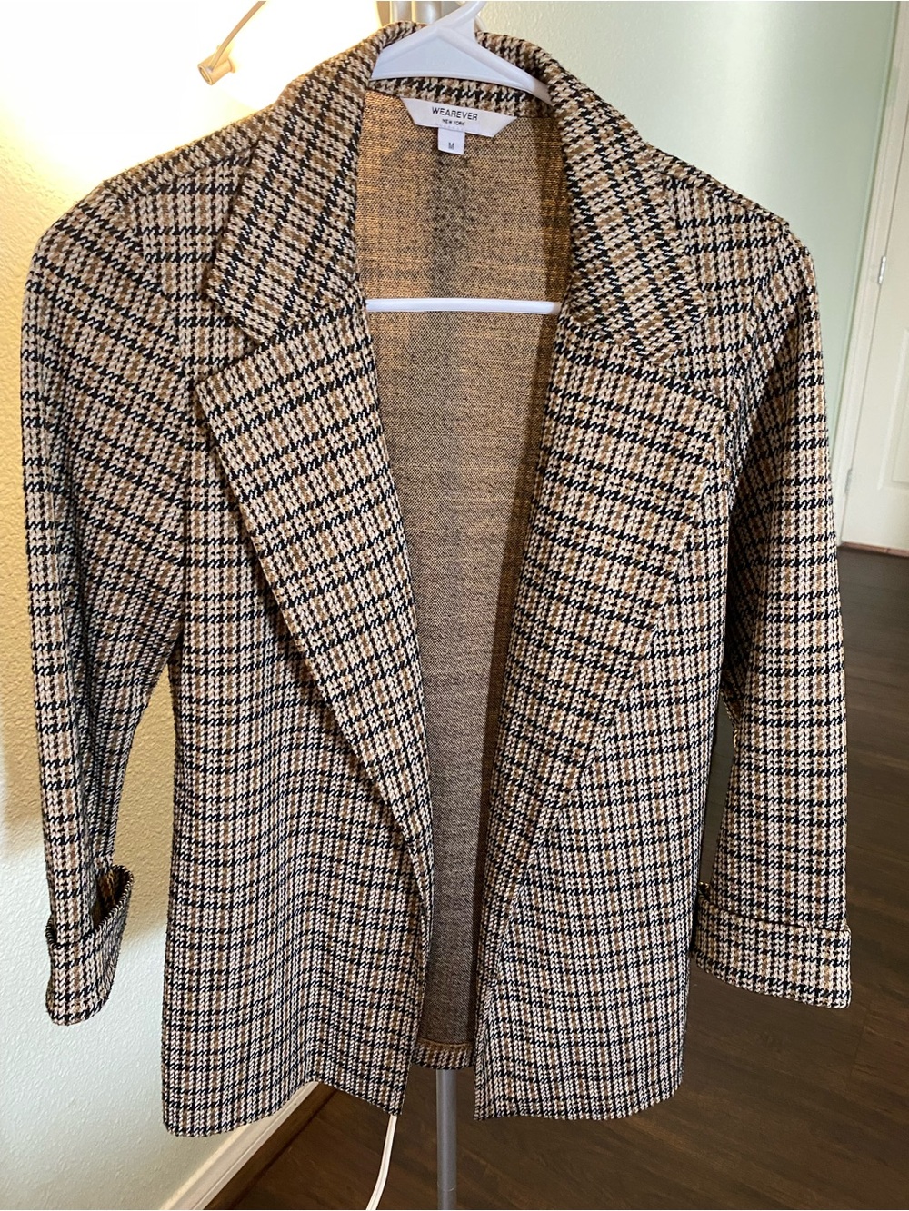 WearEver Open Houndstooth Blazer Jacket in Tan and Black